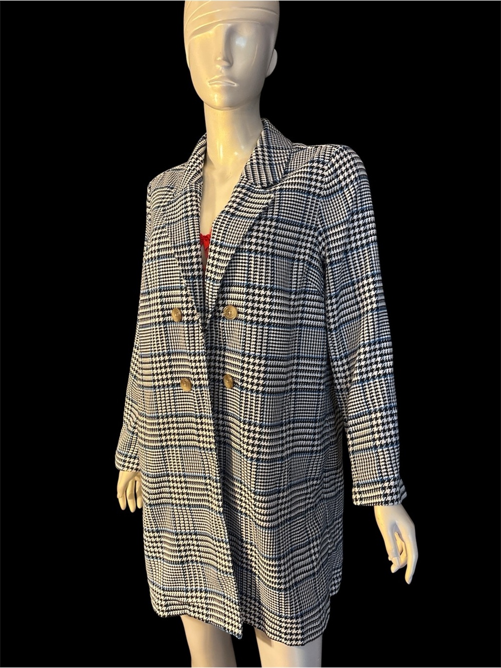 J. Jill Black & White Glen Plaid Double-Breasted Blazer Coat